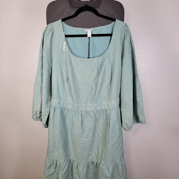 Ava & Viv Dresses & Skirts - Ava & Viv Boho Dress Teal Tiered Balloon 3/4 Sleeve Cotton Knee Length Size 1X